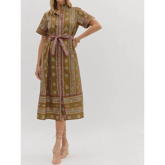 ENTRO Dresses & Skirts - NEW ENTRO floral trellis midi dress in brown